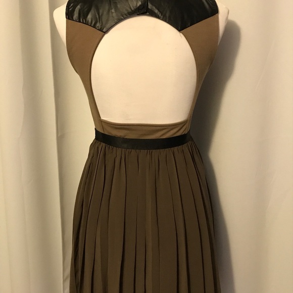 Tan Dress with Faux Leather Accents - Picture 4 of 5